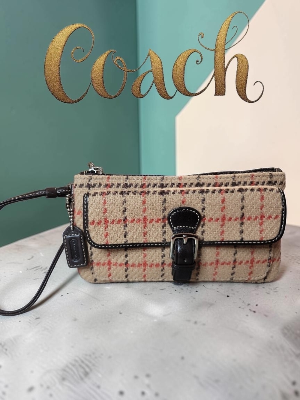 COACH Vintage Hampton wool plaid wristlet EUC - Picture 1 of 7